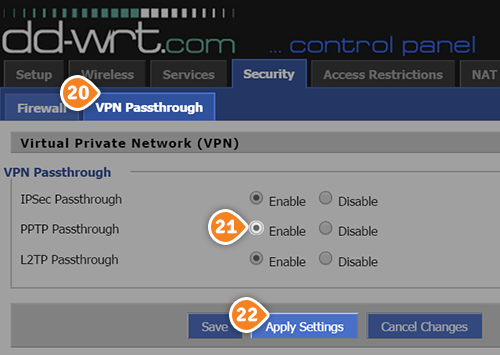 How to set up PPTP VPN on DD-WRT Routers without script: Step 3