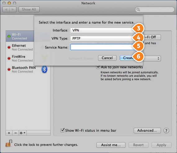 How to set up PPTP on Mac OS: Step 3