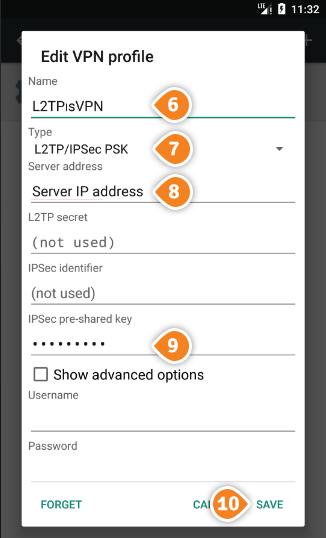 How to set up L2TP VPN on Android Nougat: Step 6