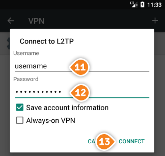 How to set up L2TP VPN on Android Nougat: Step 7