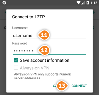 How to set up L2TP VPN on Android Oreo: Step 7