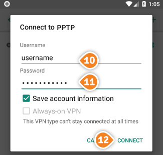 How to set up PPTP on Android Oreo: Step 7