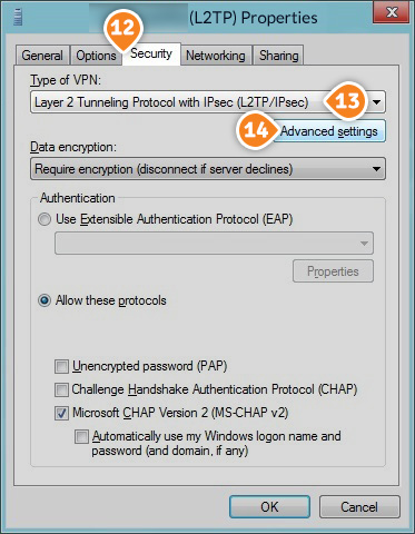 How to set up L2TP on Windows 8: Step 8